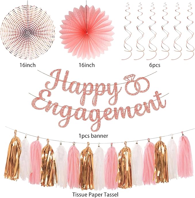 Roetyce Engagement Party Decorations, Rose Gold Glitter Happy Engagement Banner, Almost Married/Just Engaged Photo Background, Pink Congratulations Wedding Bachelorette Backdrop Decor