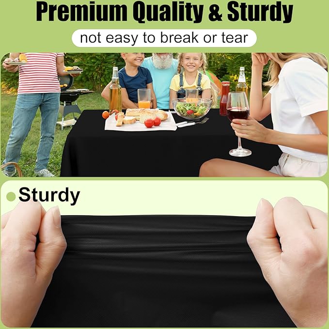 Smiry Disposable Table Cloth - 6 Pack, 54 x 132 Inch Waterproof Rectangle Tablecloths for Parties, Decorative Plastic Table Cover, Leakproof & Sturdy, Black