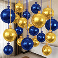 Togvu Navy Gold Round Foil Balloons, 16PCS Different Sizes 4D Metallic Balloon Large Sphere Mirror Ball Balloons for Prom Graduation New Year Men Birthday Party Ceiling Decorations Supplies
