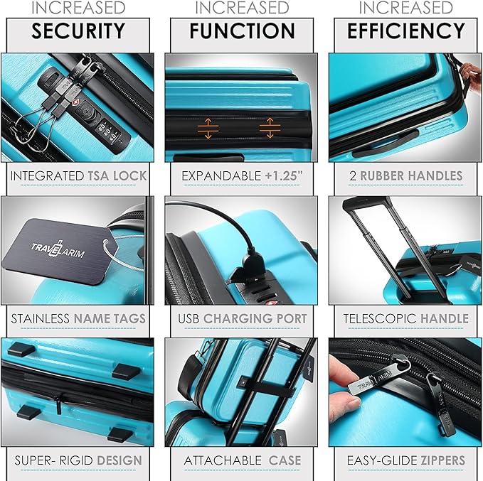 TRAVELARIM Hard Shell Luggage Sets with Spinner Wheels 4 Piece, Expandable Large Suitcases with TSA Lock, Travel Large Suitcase Set, Teal Luggage Set