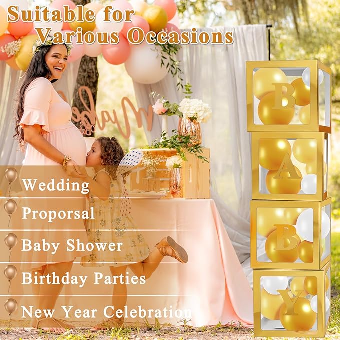 Ledido 2026 Graduation Balloon Boxes Decorations, 4 Pieces Gold Clear Grad Balloon boxes with Letters, Class of 2026 Graduation Party Supplies for College, High School, Prom, Birthday, Baby Shower