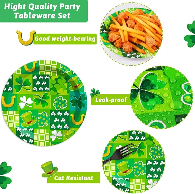Wiooffen 48 Pcs St. Patrick's Day Paper Plates - Irish Shamrock Disposable Dessert Plates for Party Favors and Table Decor