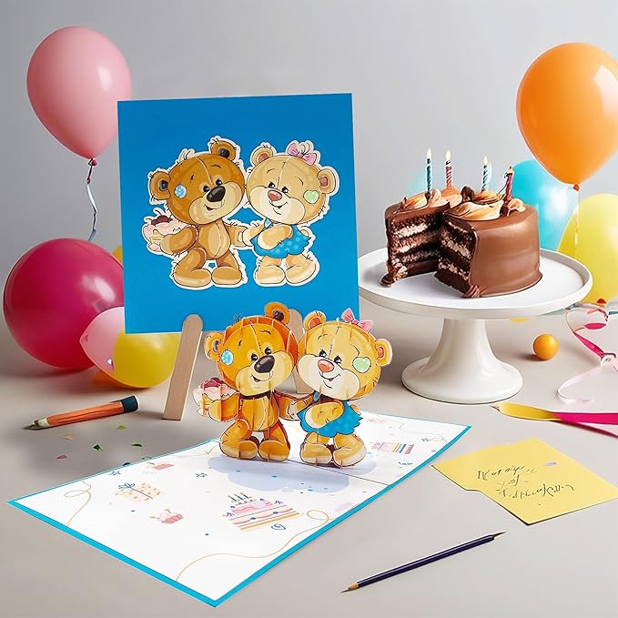 Pop up Cute Bears Card - 3D Greeting happy birthday card for her | 6×6 Gift Card - Perfect Keepsake pop up birthday cards Gift For Birthday, Anniversary, Thank You, All Occasions
