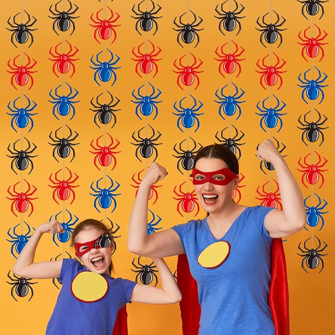 Xinnun Spider Party Decorations Hanging Banners Garland Red Blue Black Spider Banner Cutouts Ribbon Streamers for Birthday Baby Shower Party Decorations Supplies