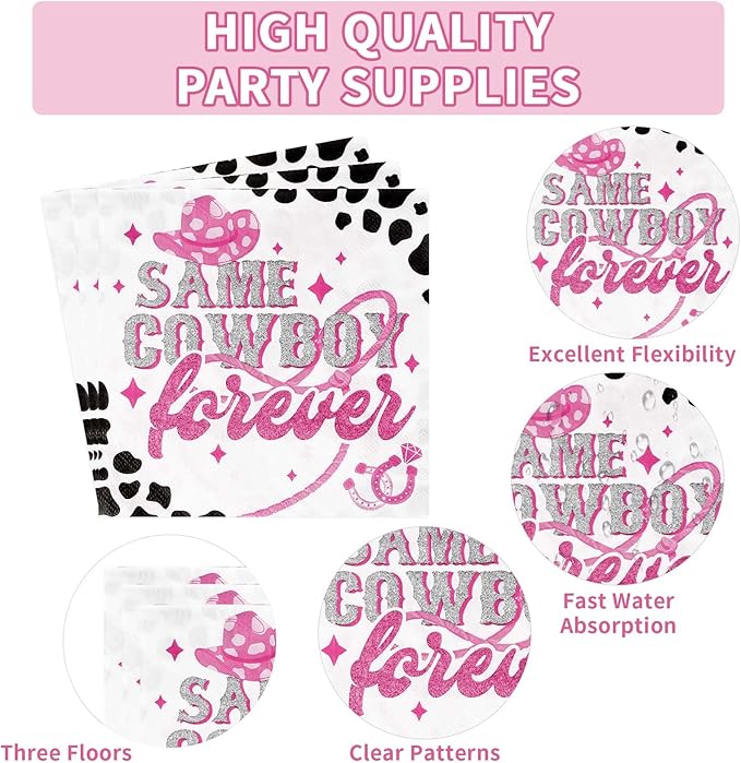 96Pcs Last Rodeo Bachelorette Party Decorations Pink & Silver Disco Cowgirl Plates and Napkins Let's Go Girls Party Decorations for Nashville Western Bridal Baby Shower Birthday Supplies,Serves 24