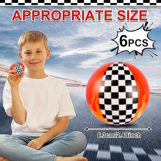 6 PCS Racing Car Stress Balls for Kids Party Favors, 2.48 Inch Anxiety Relief Fidget Sensory Toys, Racing Car Theme Squeeze Toys Bulk for Birthday Goodie Bags, Carnival Gifts & Classroom Prizes