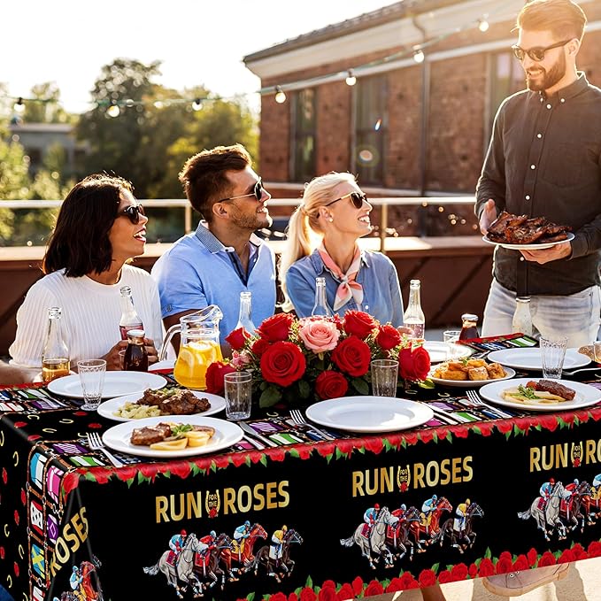 QZYL 4 PCS Derby Table Cloth, Disposable Plastic Derby Party Decorations, 54 x 108 Inch Horse Tablecloth, Kentucky Run for The Roses Tablecover for Horse Themed Party Decorations Supplies