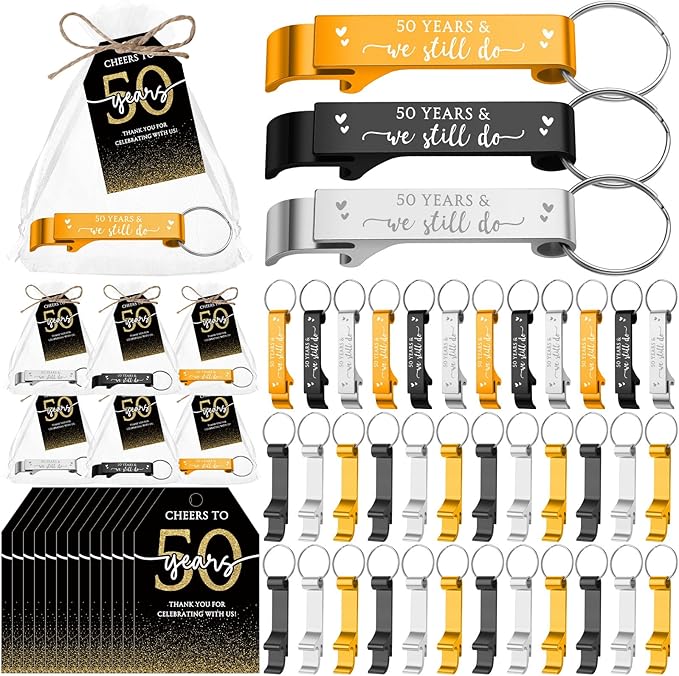 50 Sets 50th Birthday Party Favors for Guest We Still Do 50 Years Bottle Opener Keychain Thank You Cards and Bags 50th Wedding Anniversary Souvenirs Return Gift