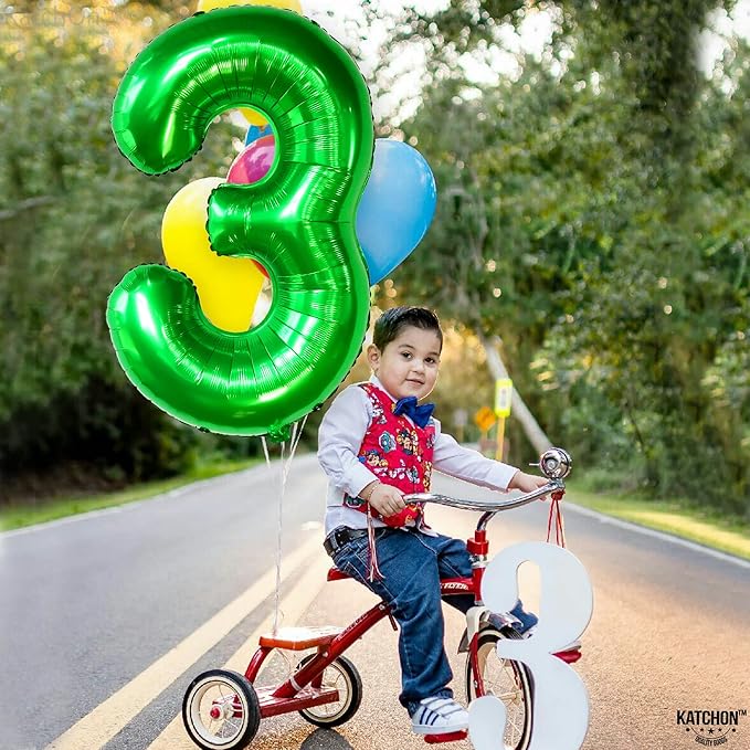 KatchOn, Giant Green Number 3 Balloon - 40 Inch | Three Rex Birthday Party Decorations | Green 3 Balloon Number for Happy Birthday Decorations | 3rd Anniversary Decoration