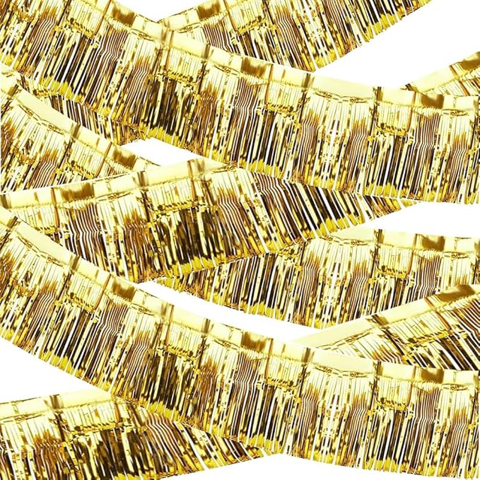 6 Packs 10 Feet Foil Fringe Garland, Metallic Tinsel Banner Wall Hanging Curtain Streamers Backdrop for Parade Floats, Wedding, Christmas, Birthday Party Decor