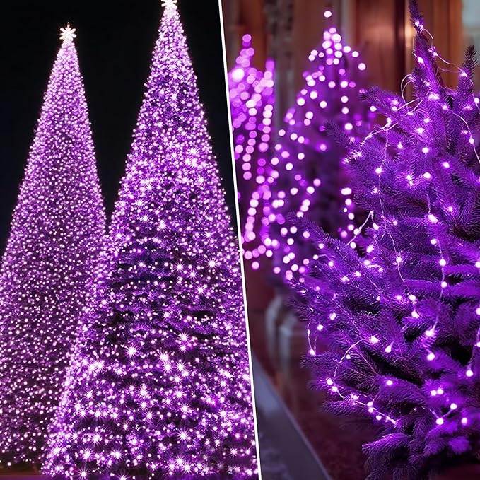 Solar String Lights Outdoor Waterproof 33ft 100LED 8 Modes Twinkle Lights Solar Fairy Lights for Patio, Garden Yard Party Wedding Tree Christmas Halloween Decoration, Purple