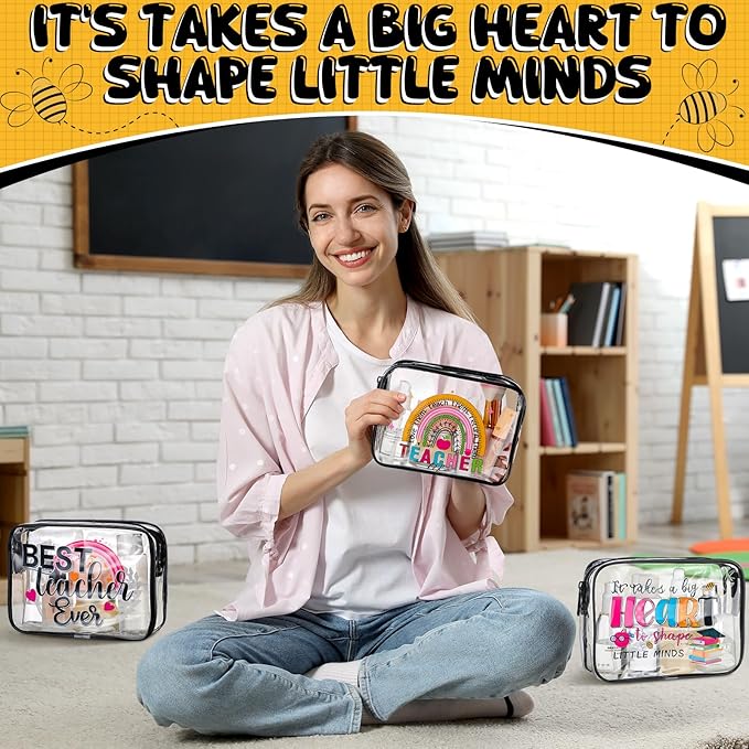 Cunno Makeup Bags Gifts for Women Teacher Beach Cruise Swim Nurse Dance Happy Graduation Gift Survival Kit Clear Cosmetic Bags PVC Waterproof Travel Toiletry Handbags Purses Organizer(Teacher)