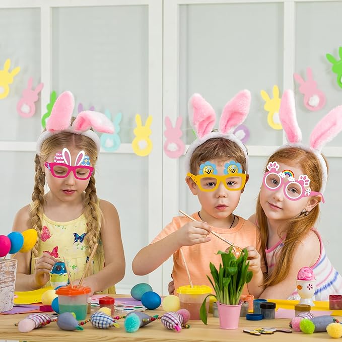 Easter Party Glasses Frames 24 Pcs Easter Bunny Chick Carrot Eggs Easter Photo Booth Party Decorations