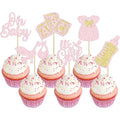 Gyufise 24Pcs Baby Shower Cake Topper, Light Pink, Baby Girl Themed Cupcake Picks for Gender Reveal, Birthday Party Supplies