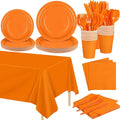 Kochorie 169 Pieces Orange Party Supplies Disposable Dinnerware Set Include Plates and Cups Napkins Plastic Forks Knives Spoons Tablecloth for Wedding Birthday Party Decorations, Serve 24 Guests