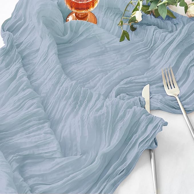 IVAPUPU 1 Pcs Cheesecloth Table Runner - 10ft Dusty Blue Easter Spring Boho Gauze Cheese Cloth Table Runners for Baby Shower Decoration Wedding Party Garden Farmhouse
