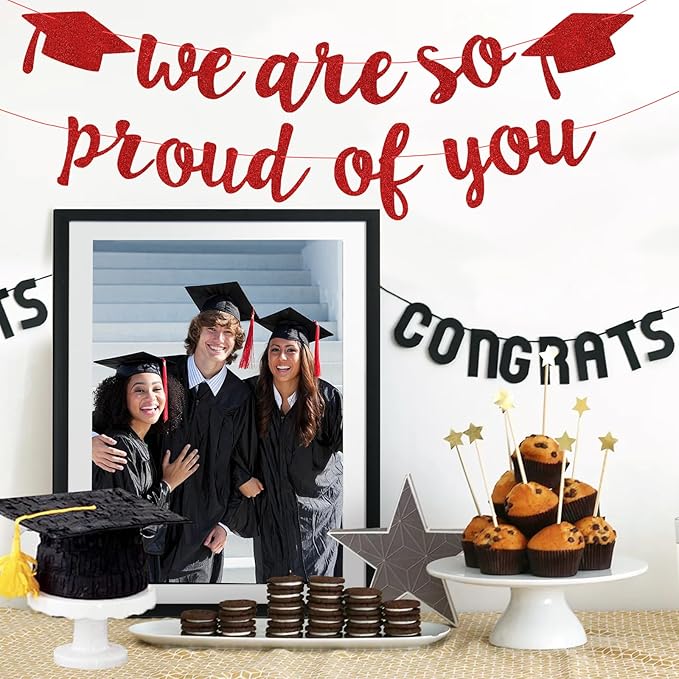 2026 Graduation Decorations Pre-Strung Blingbling We Are So Proud of You Banner Glitter Graduation Garland for Class of 2026 High School College Grad Party (Purplish Red)
