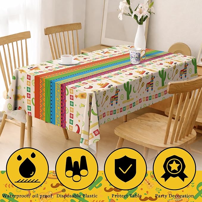 Cinco De Mayo Decorations - Fiesta Mexican Party Tablecloth | Cinco De Mayo Table Decorations for Taco Party - Mexican Theme Birthday Fiesta Party Favors Accessories for Home Dining Kitchen,2 Pack