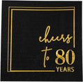 Cheers to Years Cocktail Napkins - 50 PK - 3-Ply Birthday Napkins 5x5 Inches Disposable Party Napkins Beverage Paper Napkins or Birthday Decorations Wedding Anniversary Black and Gold (80 Years)