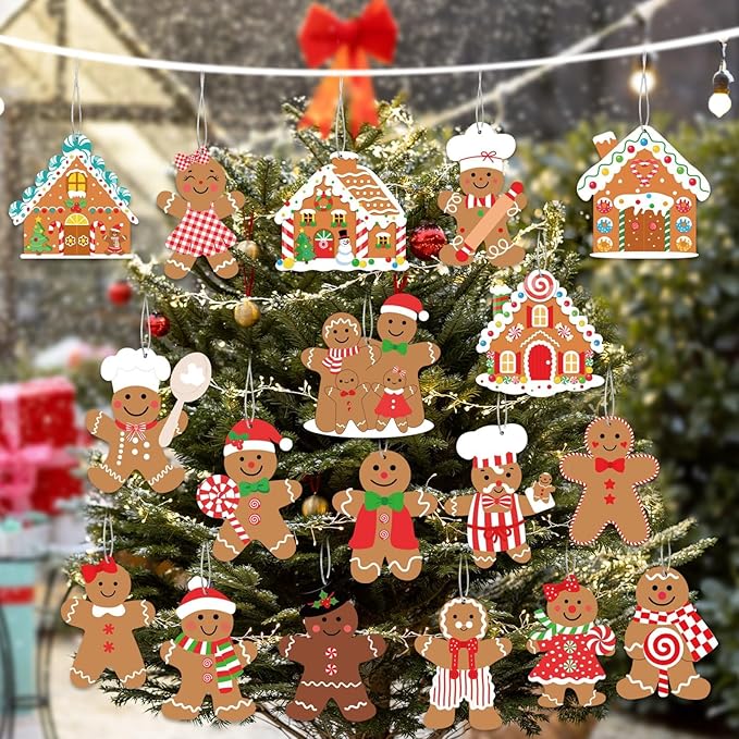 Gingerbread Christmas Decoration Outdoor - 18pcs Outdoor Waterproof Hanging Gingerbread House Ornaments for Yard Porch Christmas Tree Decor