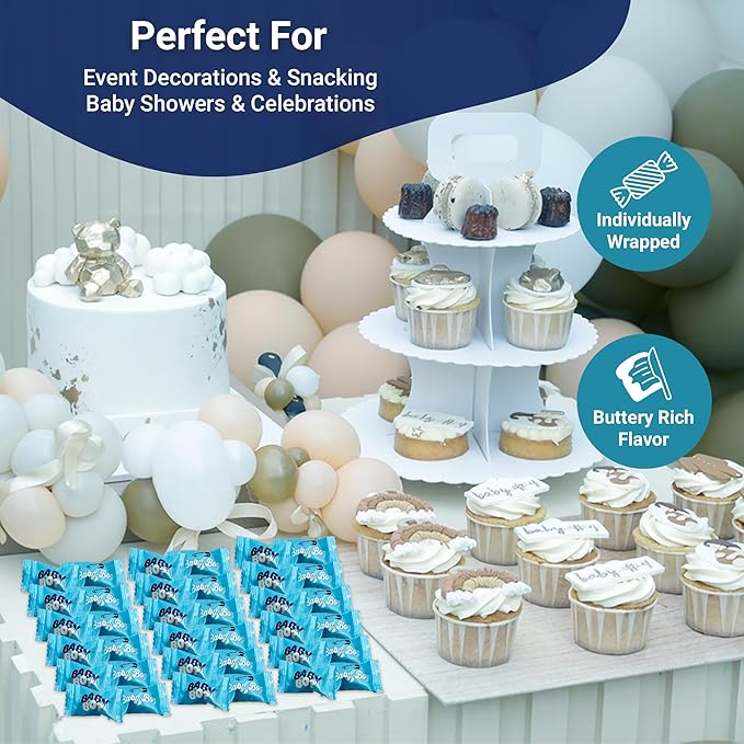 Baby Boy Buttermints - 100 Count - Baby Shower Blue Butter Mints Individually Wrapped - Baby Shower Candy - Perfect For Gender Reveal Parties, Hospital Goodie Bags, Welcome Baby Parties, And More