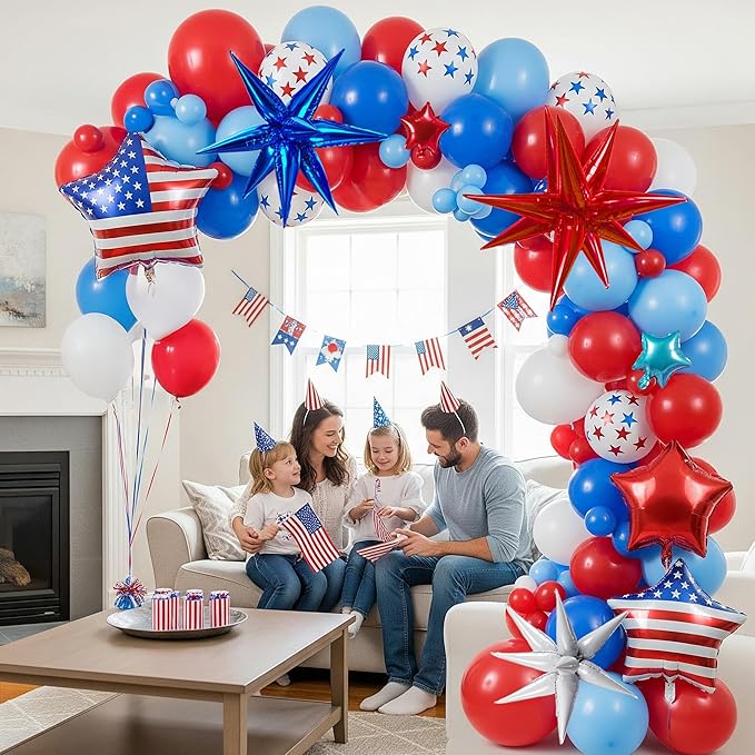 Patriotic balloons Red White and Blue balloon garland arch kit 130+pcs with star print and flag mylar balloon for 4th of july independent day party veterans day decorations