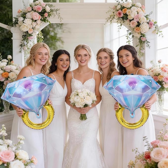 4pcs Engagement Ring Balloons, Foil Mylar Diamond Ring Balloons for Engagement Bachelorette Bridal Shower Wedding Proposal Marriage Anniversary Just Engaged Married She Said Yes Party Decorations