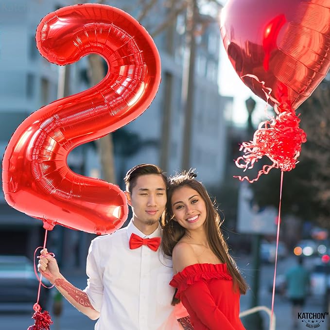 KatchOn, Giant Red Number 2 Balloon - 40 Inch | Mylar Foil 2nd Number Balloons For Happy Birthday Decorations | Red 2 Balloon Number For Anniversary Decorations | Birthday Party Decoration