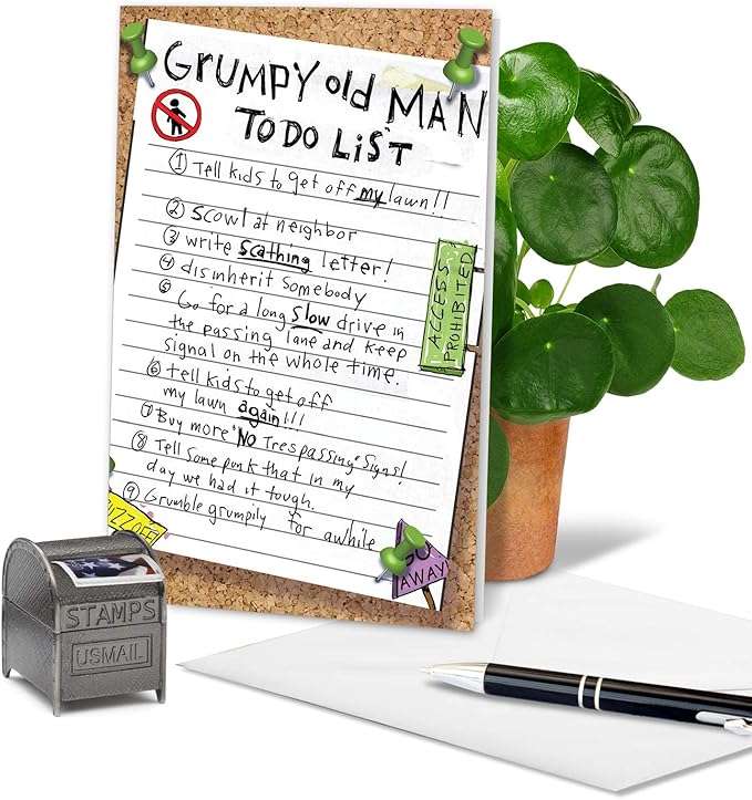 NobleWorks Funny Birthday Greeting Card with 5 x 7 Inch Envelope (1 Card) Bday Grumpy Old Man List 9729Z