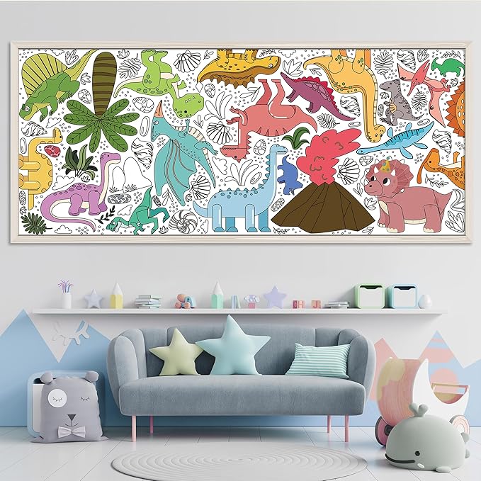 OHOME Dinosaur Giant Coloring Poster/Tablecloth - Dinosaur Birthday Decorations - 30 x 72 Inches Jumbo Coloring Banner Kids Crafts Toys Activities Decor Party Favors Supplies