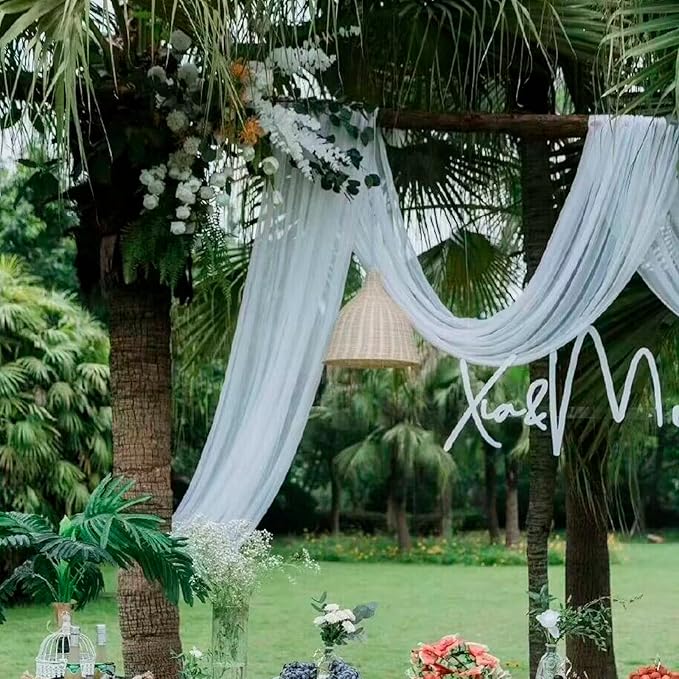EHLDekol Sheer Chiffon Backdrop Curtains 10ft x 10ft， Chiffon Fabric Drapes for Wedding, Long Sheer Curtain for Living Room, Arch Party Stage Decoration (White, 120 x 120 Inch)