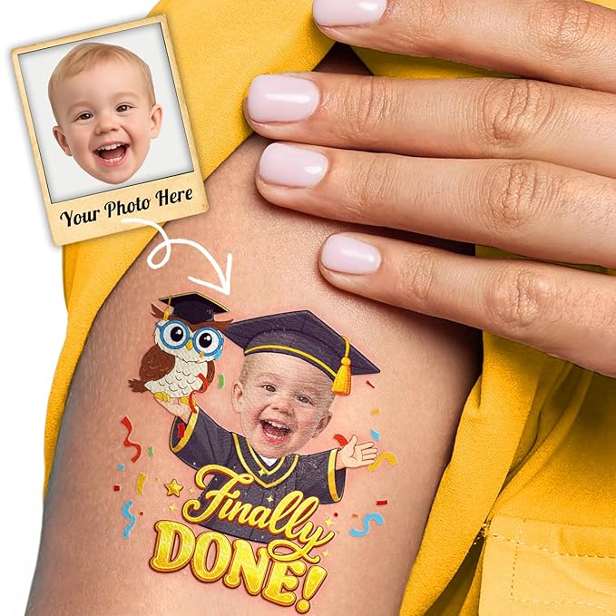 Custom Graduation Temporary Tattoos for Kids - Personalized Pre-Cut Face Photo Tattoos - Fun Birthday Party Favors for Boys Girls, Graduation Day - Set of 20 Unique Celebration Gifts