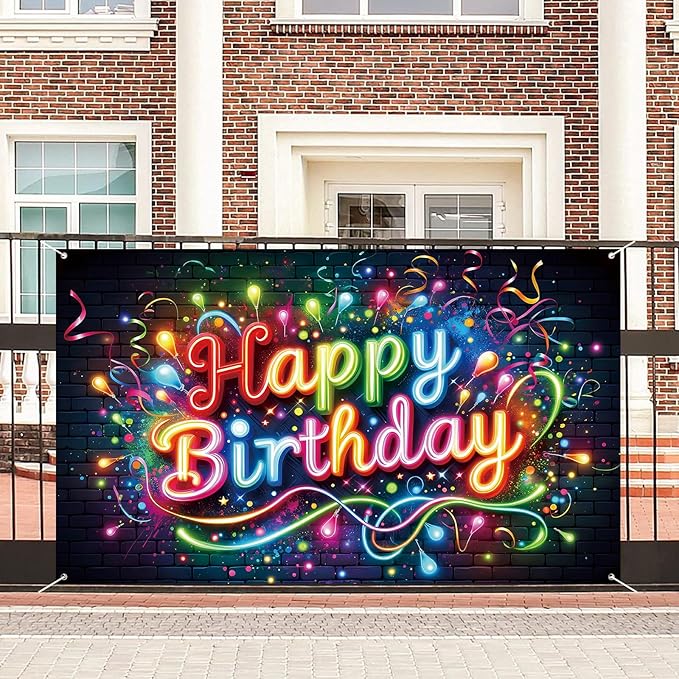 Nuxovilar Colorful Cupcakes & Balloons “Happy Birthday” Party Decor Banner, Playful Pattern Backdrop for Birthday Celebrations, Yard Sign Background, 71x43 Inch