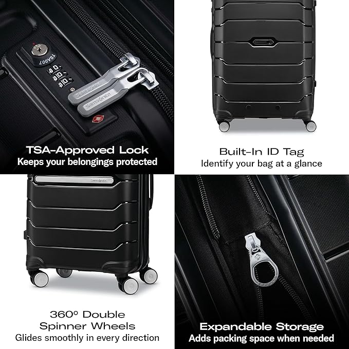 Samsonite Freeform 2-Piece Luggage Set - Carry-On & Large Checked Luggage with Dual Spinner Wheels - Durable Polypropylene Hardshell - TSA Lock, Airline-Approved - Expandable Hard Shell - White