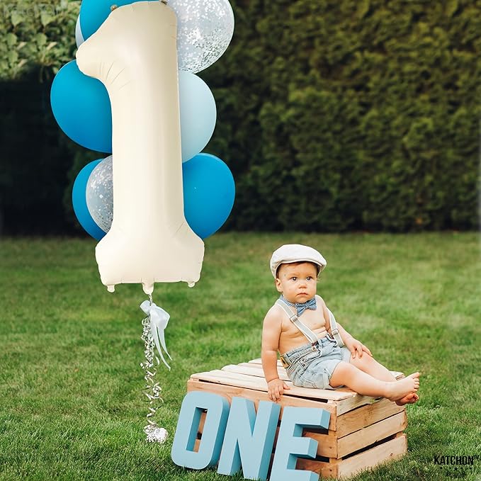 KatchOn, Cream Number 1 Balloons for 1st Birthday - Giant 40 Inch | One Balloon for First Decoration | 1 Balloon Number For The Big One Birthday Decorations | 1st Happy Anniversary Decorations