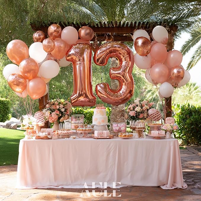 AULE 40 Inch Large 13 Number Balloons Rose Gold Big Foil Number Balloons Giant Helium Happy 13th Birthday Party Decorations for Women Huge Mylar 31 Anniversary Supplies