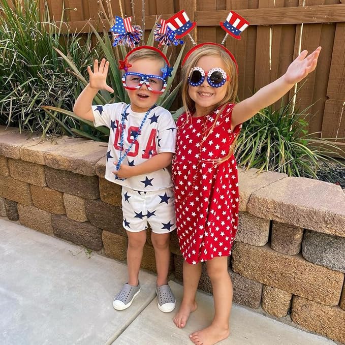 4th of July Headband 12pcs 250th Anniversary Patriotic Headbands Uncle Sam Hat USA Flag Headbands for Independence Day Party Favors Fourth of July Party Accessories