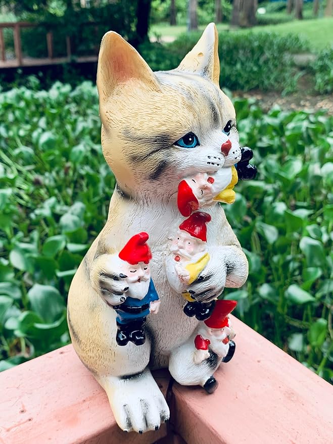 St. Patrick's Day Cat Gnomes Statue Cat Eating Gnome Statues Weird Gnomes Figures Garden Decor for Outdoor Patio Lawn Yard Decor