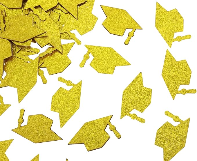 ONLYKXY 100pcs Graduation Cap Table Confetti Decor Glitter Graduation Hat Decoration for High School College Grad Party Decor Chocolate Favor Envelope Decal Scatter Bless Confetti (Gold)
