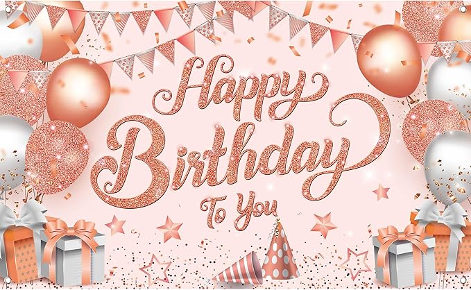 KatchOn, Rose Gold Happy Birthday Banner - XtraLarge 72x44 Inch | Happy Birthday Decorations for Girls, Women | Hbd Banner for Rose Gold Party Decoration