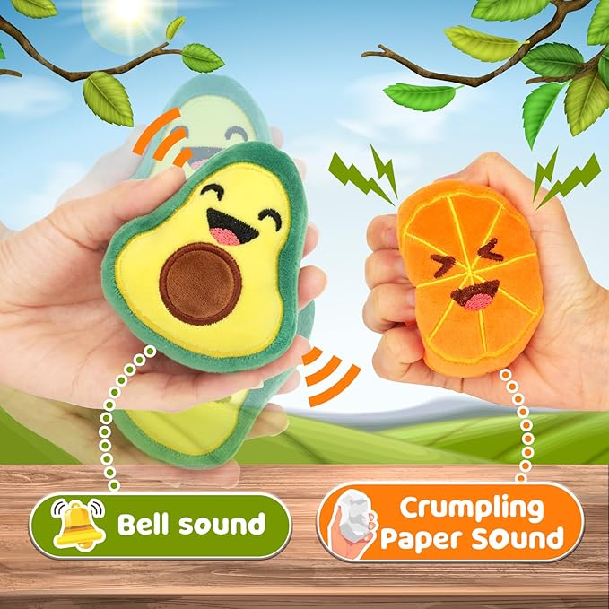 Sensory Toys for Kids, 8 Pack Mini Fruit Soft Stuffed Plush Toy for Girls or Boys as Party Decorations, Toddler Pretend Play Kitchen Food, Strawberry, Avocado, Pineapple and Orange