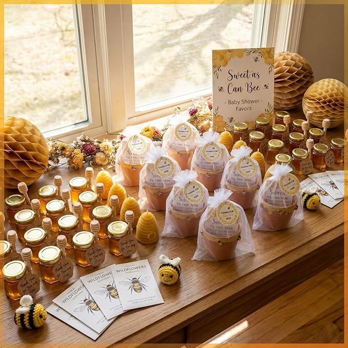 Ctosree 50 Sets Sweet As Can Bee Baby Shower Favors for Guests Honeybee Seed Packets Bulk Include Self Adhesive Seed Packets Flowerpot Thank You Tags Organza Bags for Sweet Bee Theme Baby Shower