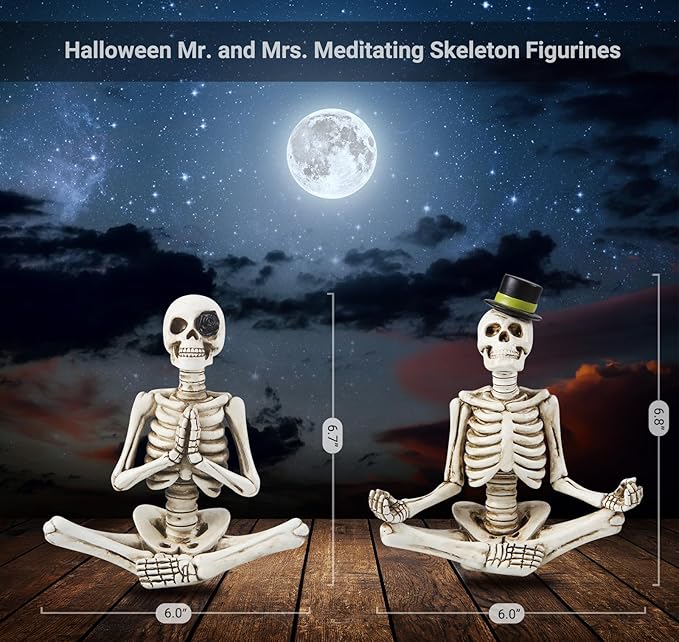 Halloween Decorations Indoor, Gothic Skeleton Couple Decor for Home & Office, 2 Pack Small Resin Skull Figurines, Spooky Tabletop Sculptures for Desk, Bookshelf, Haunted House