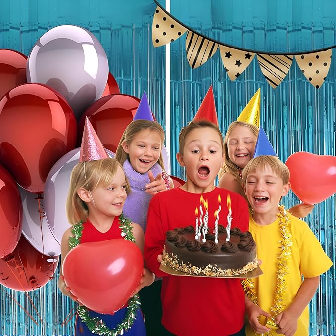 Valentines Day 2 Pack 3.3 * 8.3 ft Foil Curtain Metallic Tinsel Fringe Curtains Photo Booth Props Backdrop for Birthday Wedding Engagement Baby Shower Christmas Holiday Celebration Partyl,Light Blue