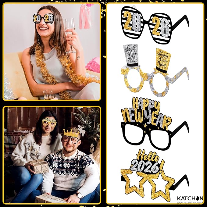 KatchOn, 2026 Glasses New Years - Pack of 12 | NYE Photo Booth Props, New Years Eve Party Supplies 2026 | 2026 New Years Glasses, New Years Decorations 2026 | New Years Photo Booth Props