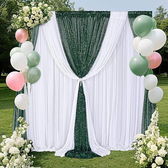 B-COOL Sequin Backdrop Curtains 2 Packs 2ftx8ft Emerald Green Sparkle Backdrop Fabric Glitter Backdrop for Party Ceremony Wedding Birthday Decoration