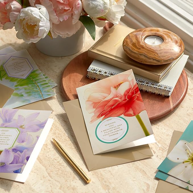 Hallmark Spiritual Birthday Card Assortment (16 Floral Cards with Envelopes, 4 Designs) Bright and Blessed