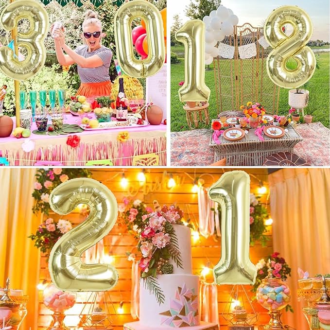 TONIFUL 40 Inch Light Gold Large Numbers Balloon 0-9 Birthday Party Decorations,Foil Mylar Big Number 0 Balloon Digital 0 for Birthday Party,Wedding, Bridal Shower,Engagement,Graduations,Anniversary