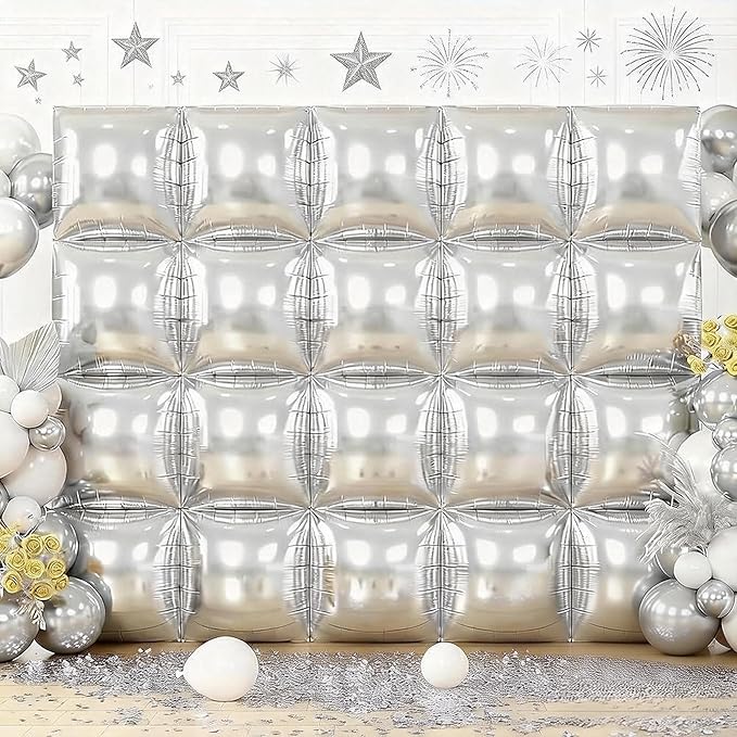 20PCS Silver Square Balloons, Graduation Decorations Backdrop Balloon Wall Tunnel Double Sided Gold & Silver Foil Balloons Kit for Graduation Christmas New Year Eve Graduation Birthday Party