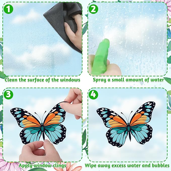 79PCS Colorful Butterfly Window Clings, Butterfly Decorations, Double Sided Window Decals to Prevent Bird Strikes, Multi Patterns Colors Butters Stickers for Home Decor Glass Door